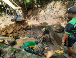 TNI Satgas Pamtas RI-Malaysia Yonarmed 10 Bradjamusti Bersama Warga Perbaiki Bendungan Sungai di Perbatasan