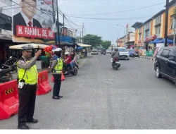 Satlantas Polres Kampar Laksanakan Gatur Sore dan PAM Lalin Pasar Ramadhan