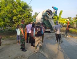 Bantu Tingkatan Aksesibilitas Kenyamanan Warga Babinsa Dampingi Pengecoran Jalan di Kampung Telukhaur