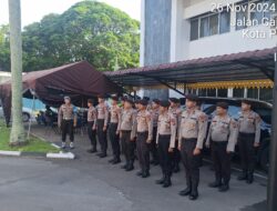 Puluhan Personel PAM Kantor KPU Riau Ikuti Apel Pagi