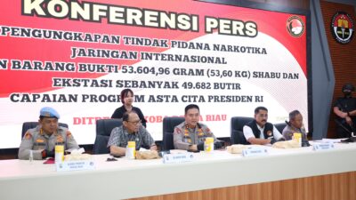Amankan 53,60 Kilogram Sabu dan 49.682 Butir Ekstasi, Polda Riau Ringkus 4 Tersangka Jaringan Narkotika Internasional