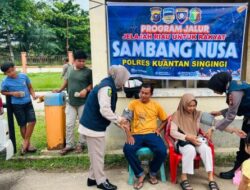 Wujud Nyata Program JALUR, Klinik Terapung Dokkes Polres Kuansing Layani Warga di Pasar Teluk Kuantan,
