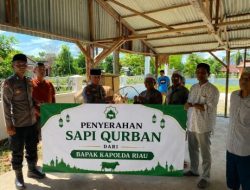 Kapolsek Bangko Pusako Serahkan dan Hadiri Pemotongan Hewan Qurban Bantuan Kapolda Riau di Sei Manasib