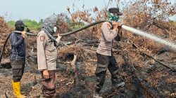 Wakapolres Pelalawan Turun ke Lahan Gambut Kerumutan Padamkan Karhutla Sejak Pagi