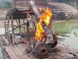 Tak Beroperasi, 4 Rakit Dompeng di Sentajo Raya Dimusnahkan